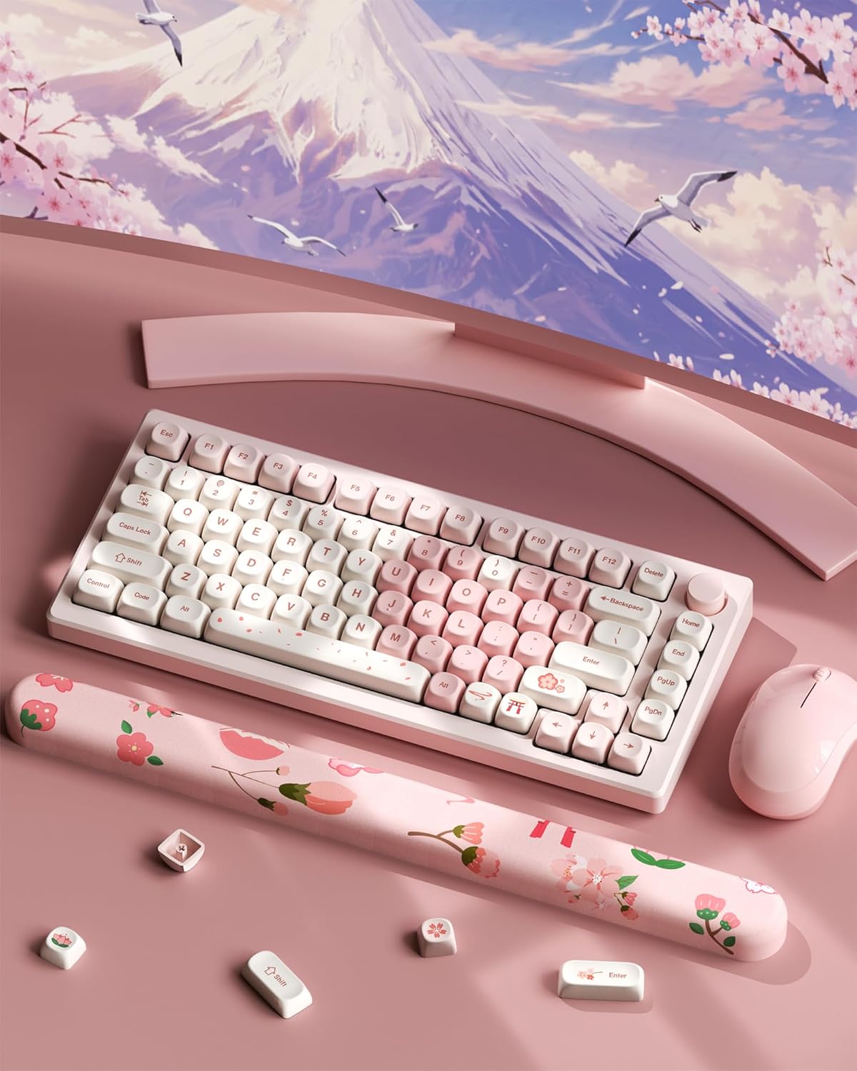 XVX Pink Cute PBT Keycaps-MOA Keycap, Sakura Love keycap Custom Keyboard Keycaps 60 65 75 100 Percent, 5 Side Dye Sublimation Keycap, 143 Keys Keycap Set for Cherry Gateron MX Switches Keyboards
