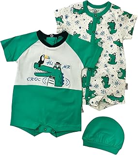 طقم مكون من 3 قطع للأولاد مكون من سالوبيت بكباسين نصف كم وطاقية بطبعة تمساح من لومكس (عبوة من قطعة واحدة)