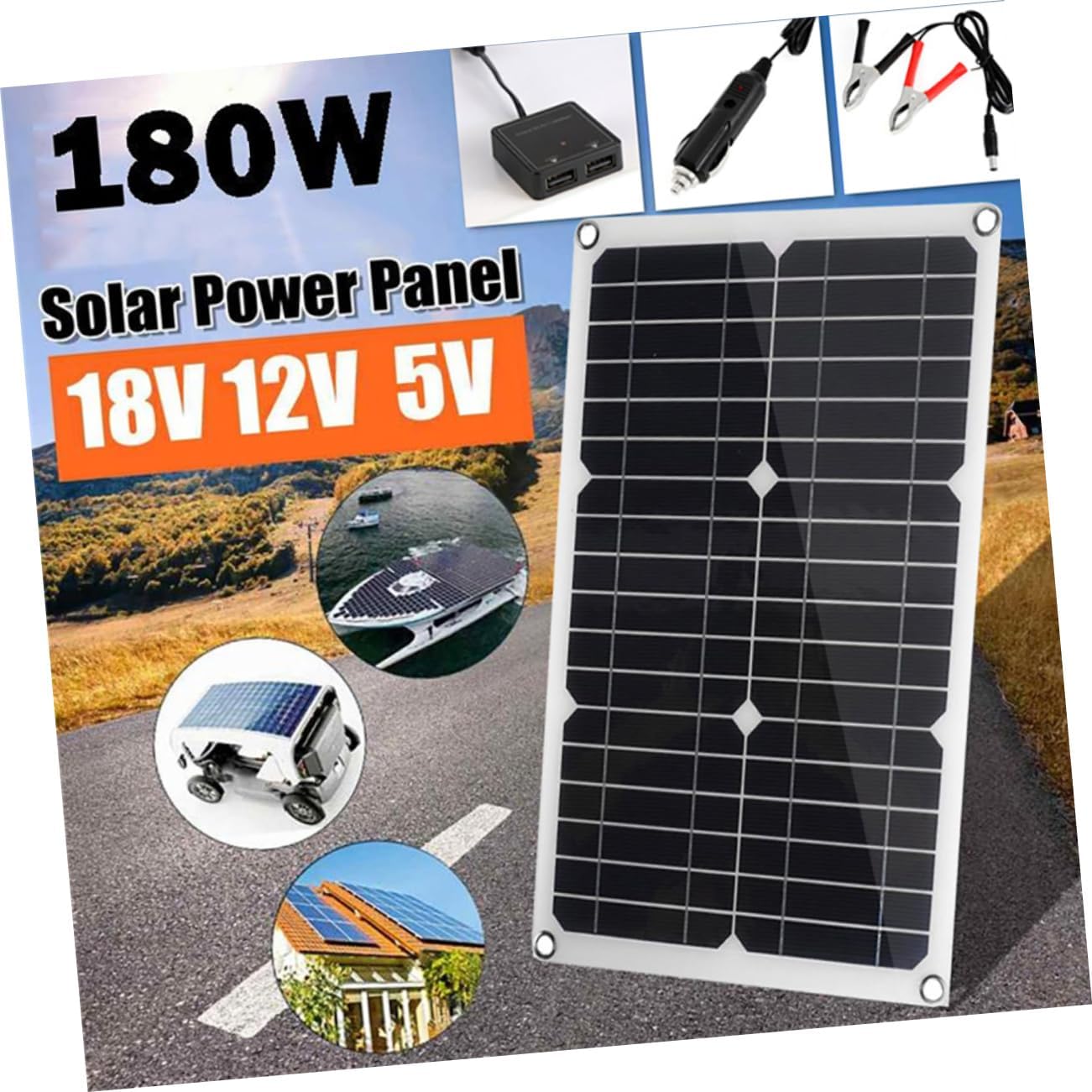 Portable Solar Charger Kit 20W 18V DC Dual USB Solar Panel Waterproof Design for RV and Boat Emergency Power Backup