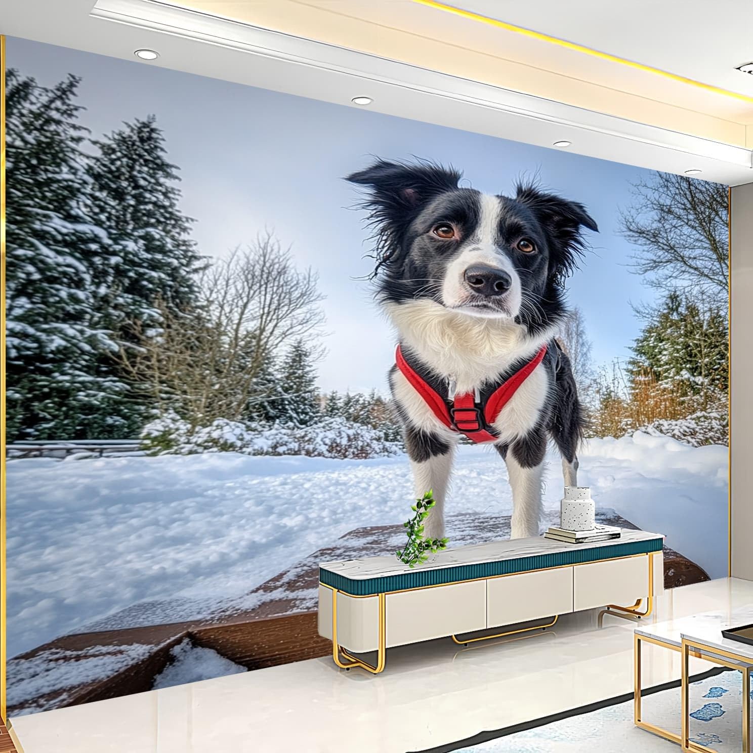 Tapeta 3D, naklejka ścienna, sztuka ścienna, owczarek, wodoodporna, zdejmowana fototapeta 350 x 256 cm, niebieska naklejka na ścianę, pokój dziecięcy, sypialnia, salon, korytarze