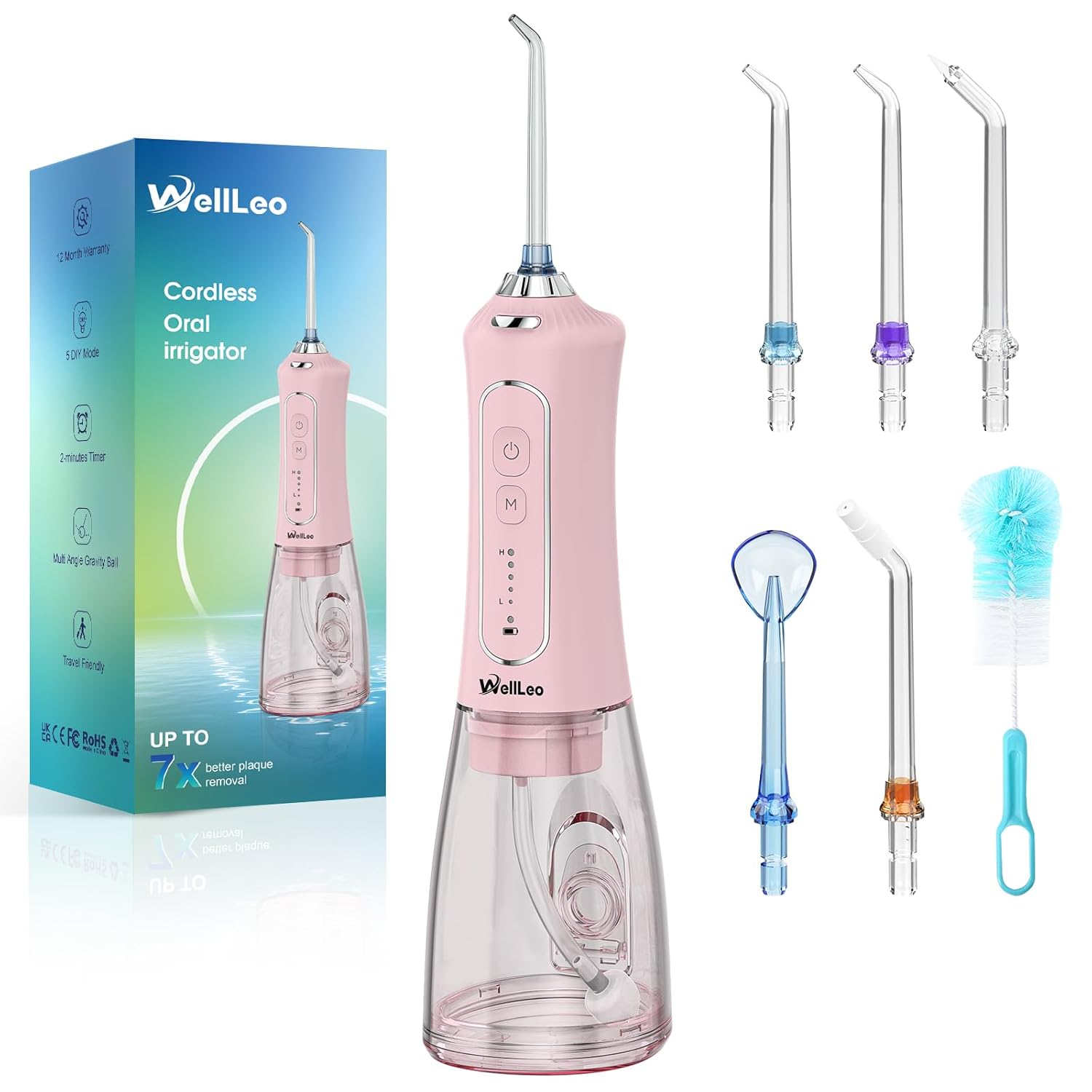Water Flossers for Teeth 300ML Cordless Oral Irrigator Rechargeable Dental Flosser Picks with 5 Modes 5 Jet Tips