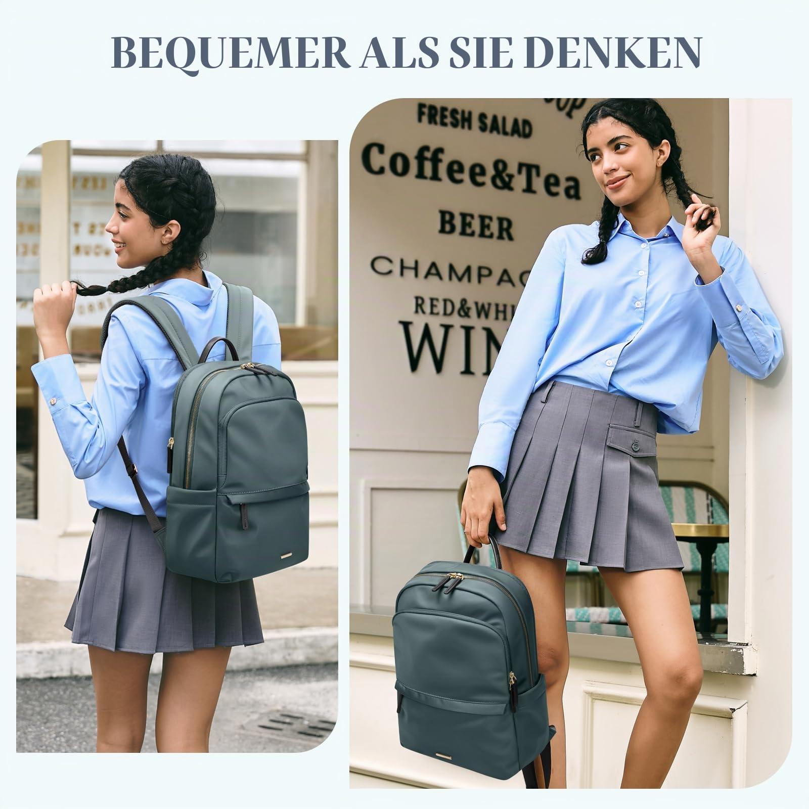 GOLF SUPAGS Laptop Rucksack für Damen Casual Daypack für Arbeit Reisen College Schulrucksack Handtasche für 14 Zoll Laptop (Dunkelgrün)