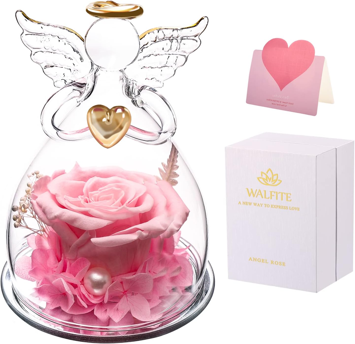 WALFITE Christmas Angel Rose Gifts, mom Gifts Rose Forever, Gift for Women, Christmas Decorations, Valentines Day, Wedding and Anniversary, Birthday Present, Angel Rose Thanksgiving