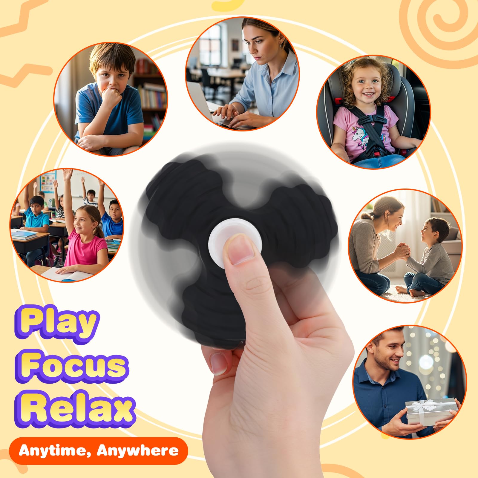 3 PCS Silicone Fidget Spinners, strutturato giocattoli sensoriali per adulti