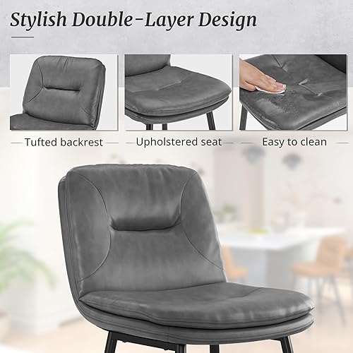 Miniatura 4 de Juego de 3 taburetes de bar, taburetes de bar tapizados de doble capa para isla de cocina, taburetes de bar de piel sintética con respaldo y