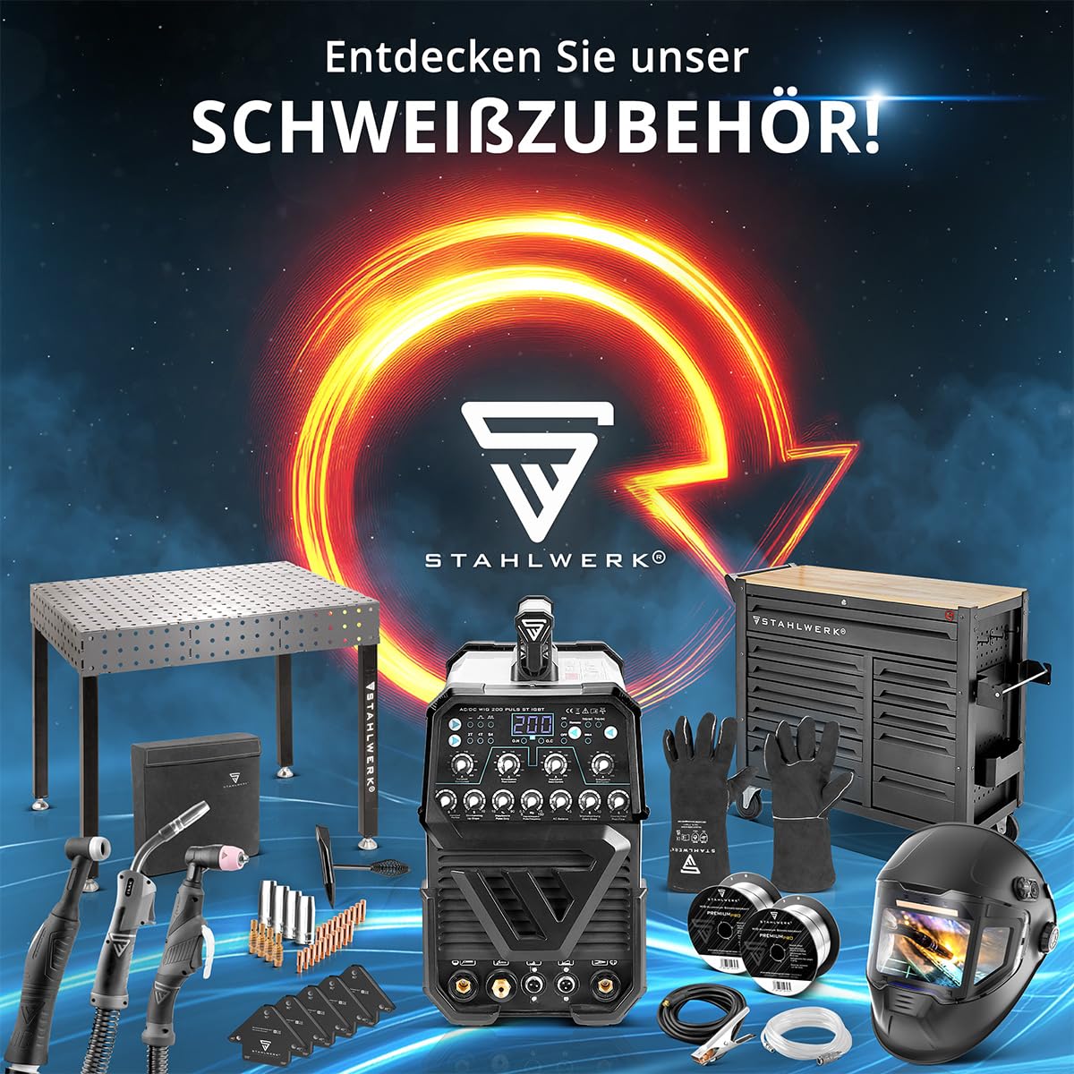STAHLWERK Elektroden-Schweißgerät ARC 200 Puls Pro – Schweißen ohne Schutzgas, kompakter MMA, E-Hand, Lift-TIG Inverter mit 200 A, Hot Start, Arc Force, Antistick, IGBT Technologie, Pulsfunktion