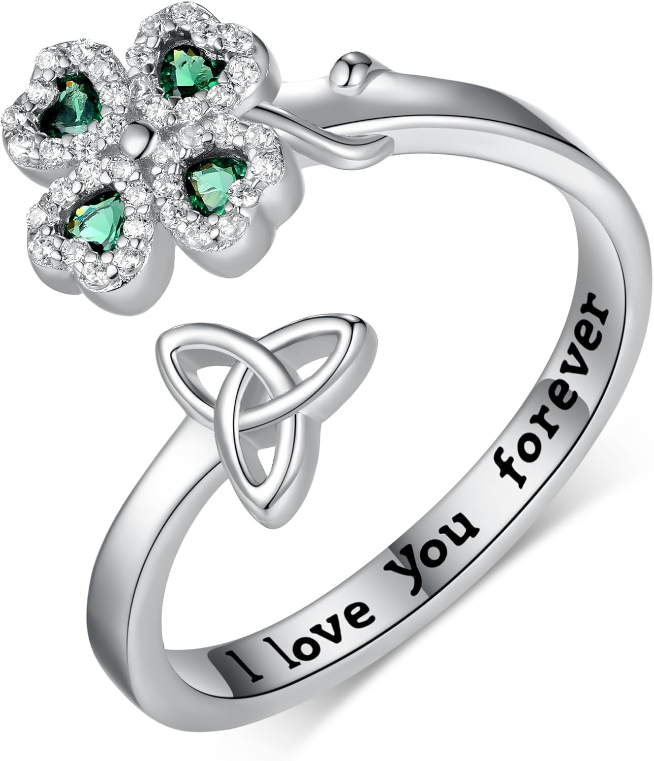 St Patricks Day Shamrock Ring 925 Sterling Silver Celtic Knot Ring Four Leaf Clover Rings for Women Clover Jewelry Gifts for Women