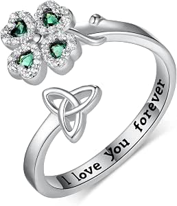 FJ Butterfly Celtic Knot Ring - 925 Sterling Silver Irish Jewelry For Women, Adjustable Sizes