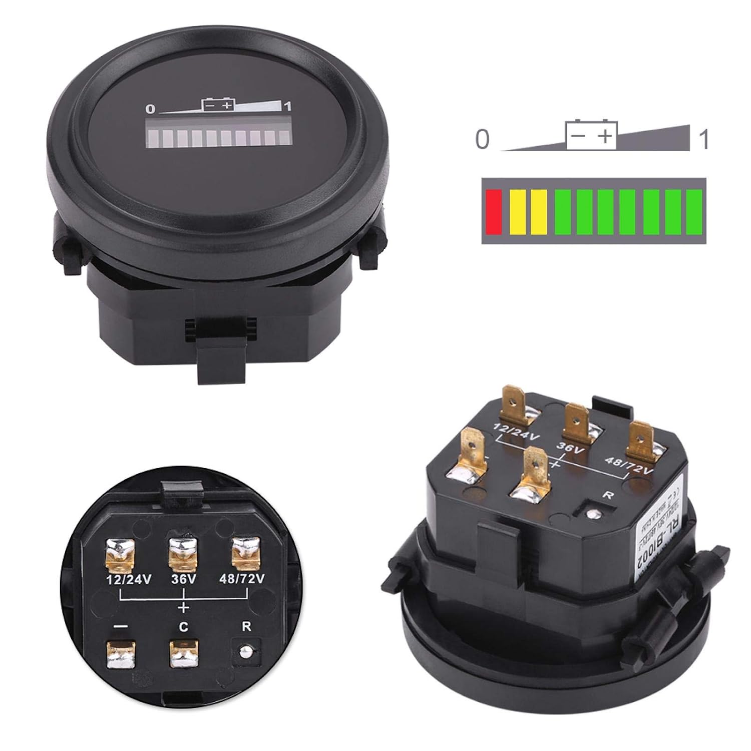 Battery Indicator, Qiilu 12V 24V 36V 48V 72V Led Digital Battery Indicator Meter Gauge Charge Monitor Compact Tester for Carts Forklift Car Scooter Motorcycle 12-72V