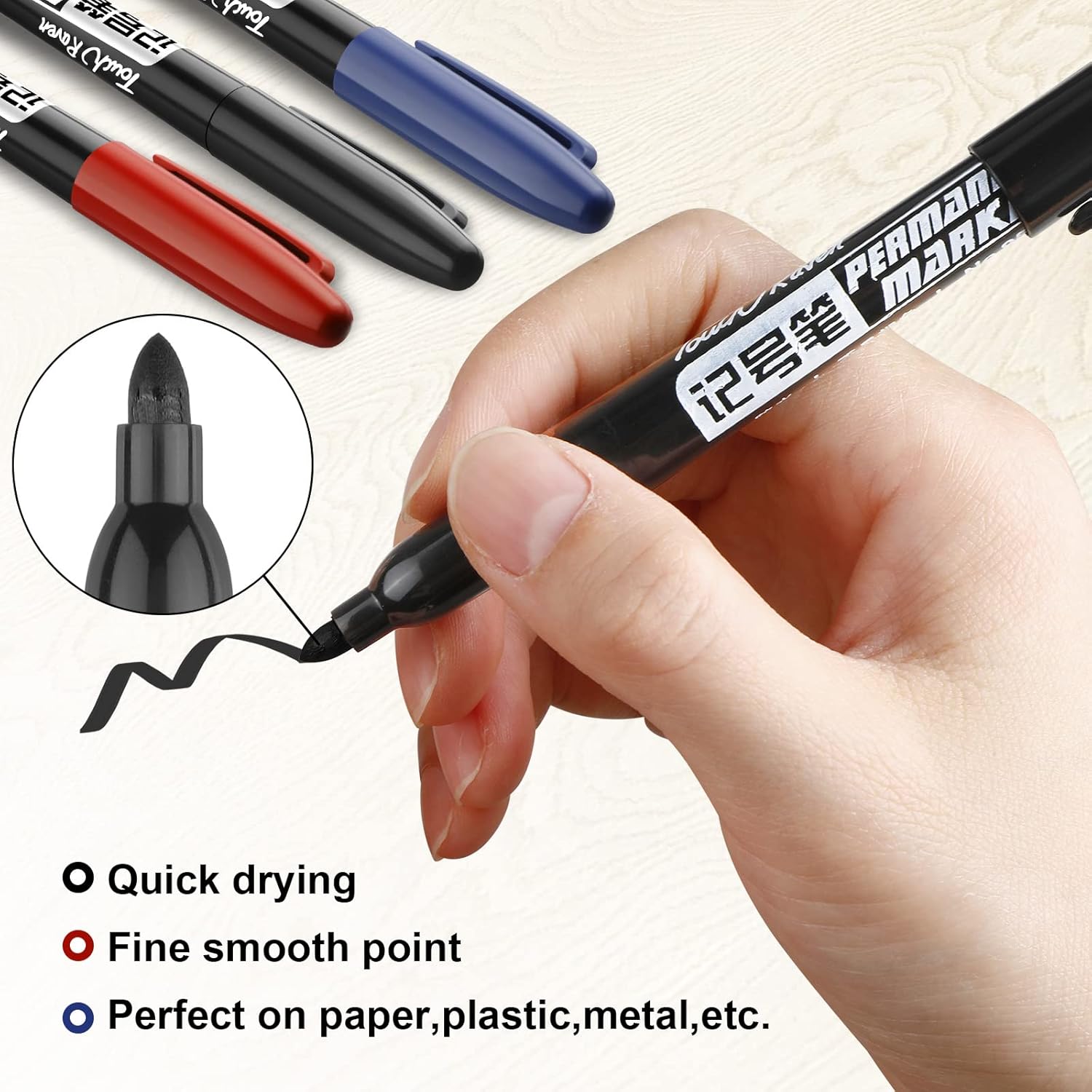 Thenshop 300 Pack Permanent Markers Bulk Back to School Teacher Supplies Gifts Fine Point Waterproof Marker Works on Plastic, Wood, Stone, Metal, Glass for Office Classroom Rewards(Black, Red, Blue)