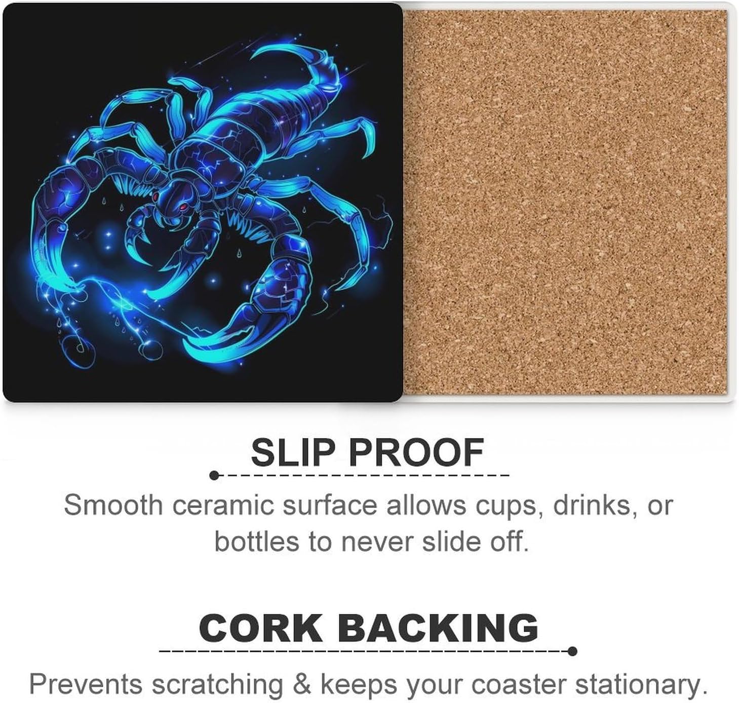 Constellation Scorpio Coaster for Drinks Square Ceramic Table Coasters Stone Mat Crafts 6PCS Home Kitchen Decor