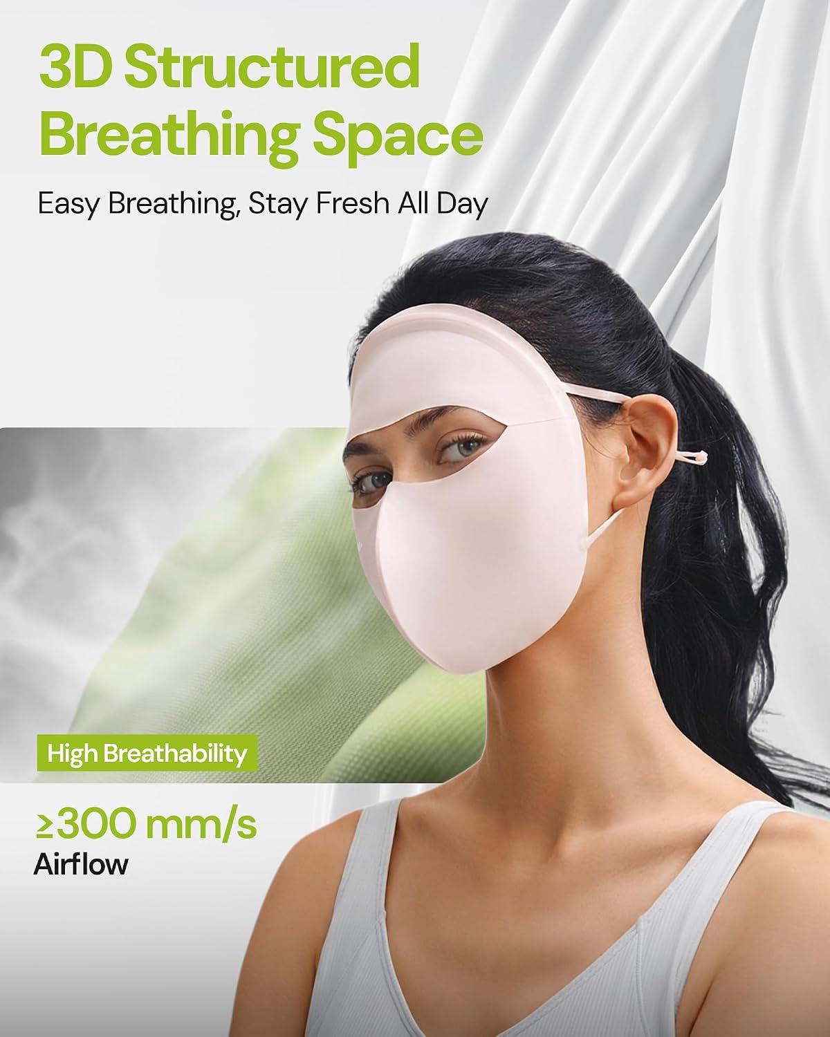 BENEUNDER Cooling Full Face Sun Protection Cover for Women Eye Corner UPF 50+ Breathable 3D Structured Outdoor Activities