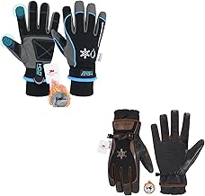 HANDLANDY Winter Work Gloves with Grip for Men & Women, Insulated Waterproof Skiing Hiking Cold Weather Gloves (Blue, Brown)