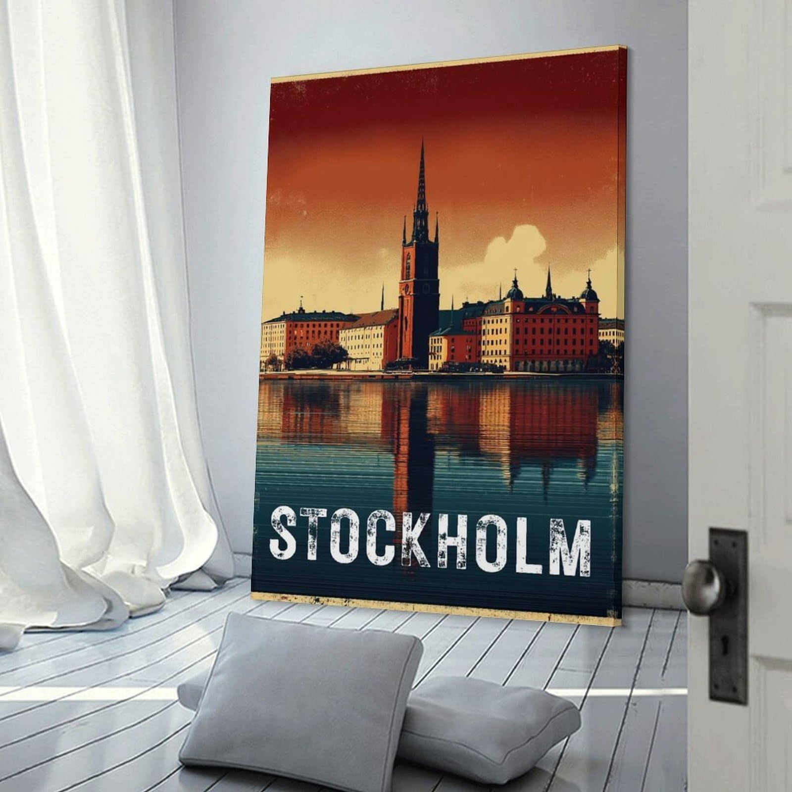 Junmoney Room Decor Wall Art Stockholm Cityscape Vintage Travel, 24x36inch(60x90cm), for Gallery Wall Layouts in Home Or Office, Home Wall Art for Statement Displays