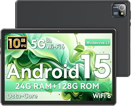 Tablet 10 Inch Android 15 Tablets Unisoc T30 Quad-Core 18GB RAM + 128GB ROM + 1TB TF 1280x800 HD IPS Display 5MP + 8MP Dual Camera 6000mAh WiFi 6 BT 5.0 Widevine L1 GPS X90