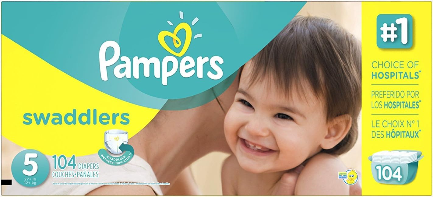 Pampers Swaddlers Disposable Diapers Size 5, Economy, Yellow, 104 Count