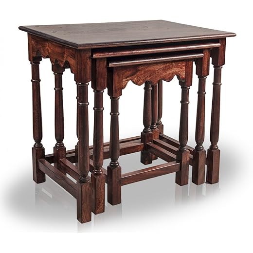 Artica Nested Table - Solid Wood Mahogany Finish