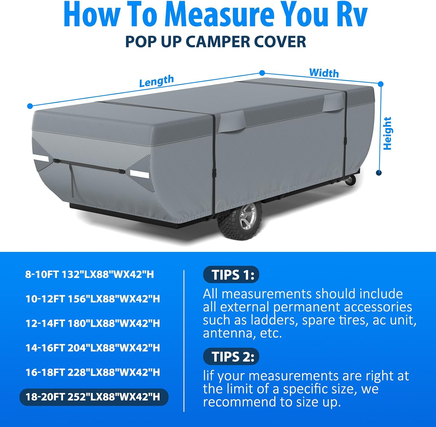 Mofeez Pop Up Camper Cover 18-20ft, 7 Layers Top Extra-Thick Pop Up Trailer Cover, Waterproof, Windproof, Anti-UV, Rip-Stop Folding Camper Cover with 3+2 Windproof Straps, Storage Bag