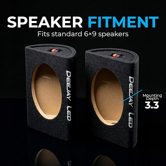 DEEJAY LED 6x9 Speaker Box Enclosures (Pair), Curved Rear Design, MDF Wood with Heavy-Duty Black Carpet, Quick Release Terminals, Universal Fit for Trucks and SUVs