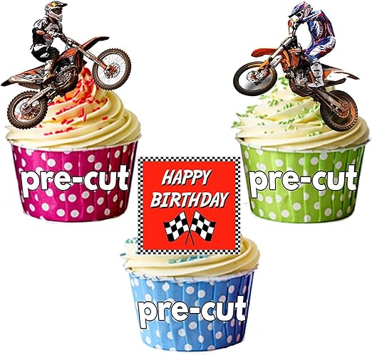 Happy Birthday Motocross Mix 12 Comestibles Cup Cake Toppers Gateau Decorations Amazon Fr Epicerie