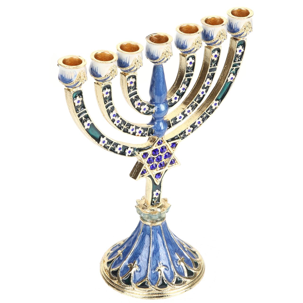 Portacandele a 7 Rami Stile Vintage Religioso in Lega Blu | Effetto Decorativo, Lavorazione Dettagliata, Uso Prolungato, per Cena a Lume di Candela e Feste