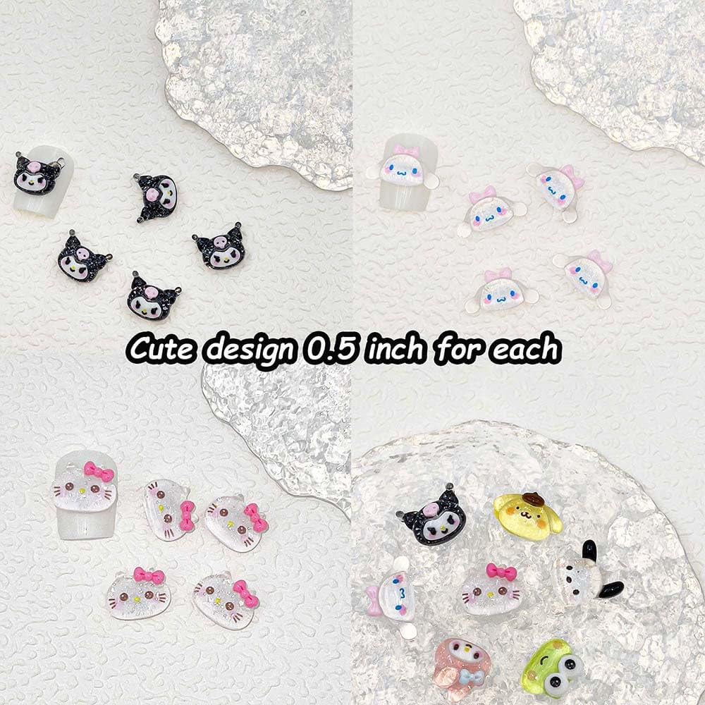 70Pcs Kawaii Nail Charms Set, 3D Cartoon Colorful Nails Accessories for DIY Nail Art, Y2k Resin Rhinestones Nail Decorations (70P)