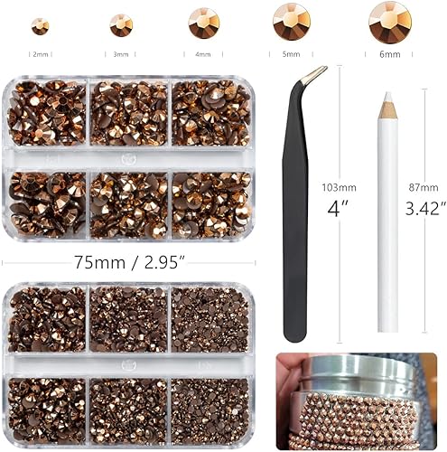 Miniatura 4 de qiipii 3060 diamantes de imitación de resina marrón para manualidades, café, parte trasera plana, diamantes de imitación de resina de 0.079 in,