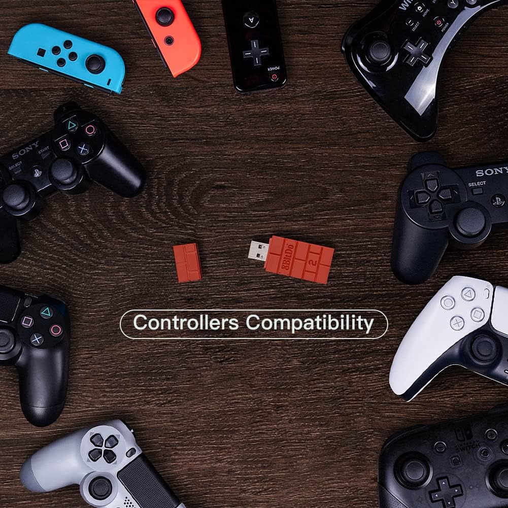 8Bitdo Adapter 2 USB Wireless Switch Controller for Windows, Mac & Raspberry Pi, Compatible with Xbox Series X & S Controller, Xbox One Bluetooth Controller, PS5/PS4/PS3 Controller(Brown)