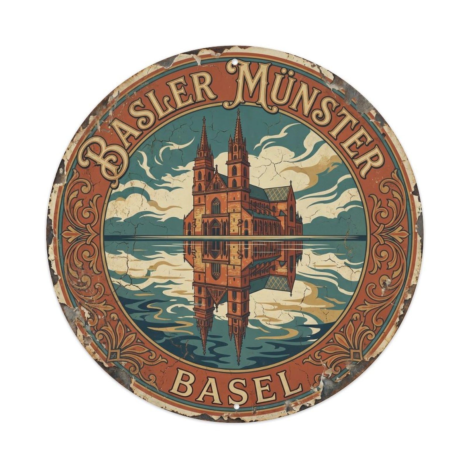 Cmhok Vintage Style-4 Vintage Travel Basel Switzerland Artwork Metal Tin Sign Plaque Wall Decor For Cafe, Club, Garden Round Metal Poster 8X8inch