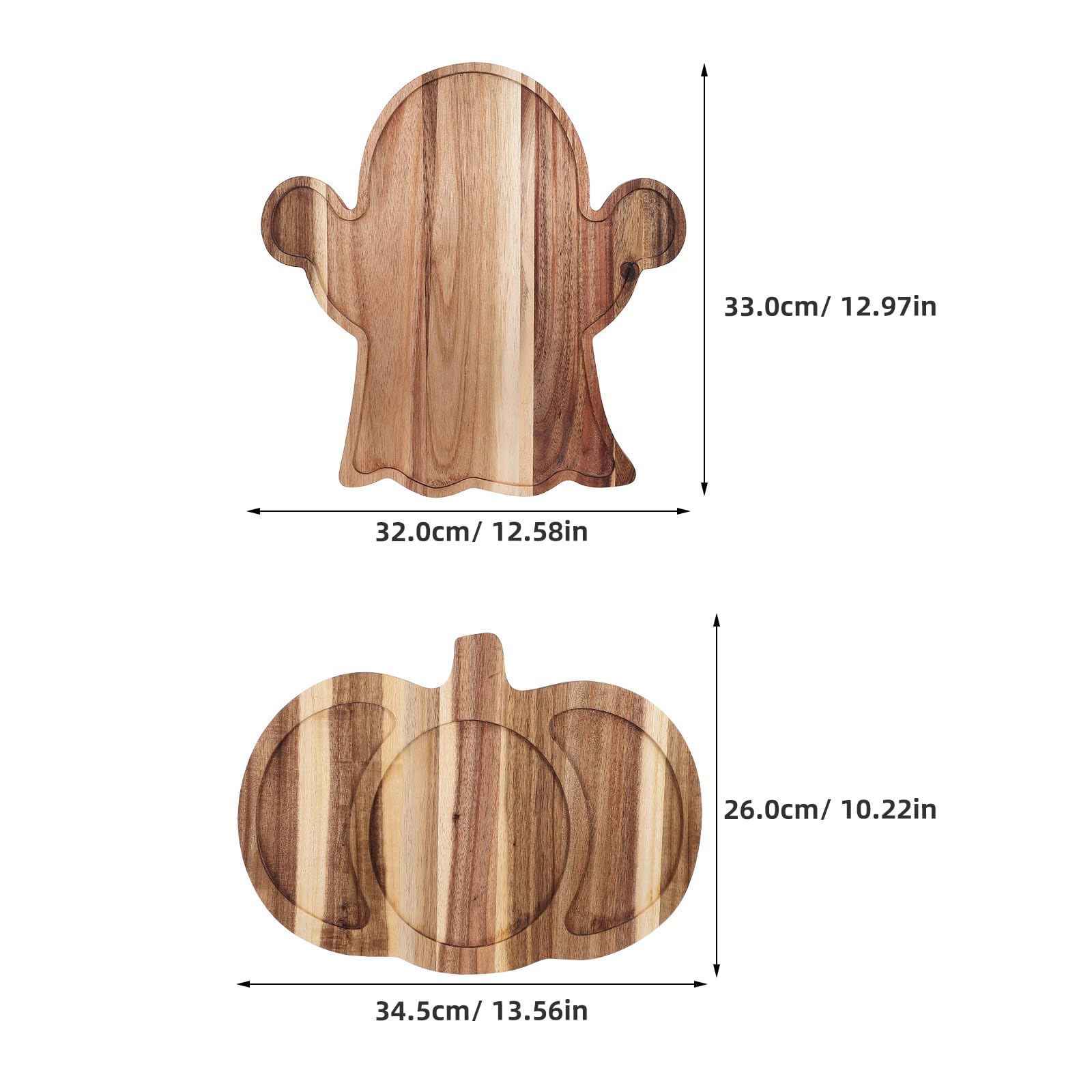 OUNONA 2 bandejas de Servir con Forma de Fantasma de Halloween - Plato de Servir con Forma de Calabaza - Tabla de Madera para Embutidos - Plato de Queso para Dulces, golosinas, Bebidas y decoración