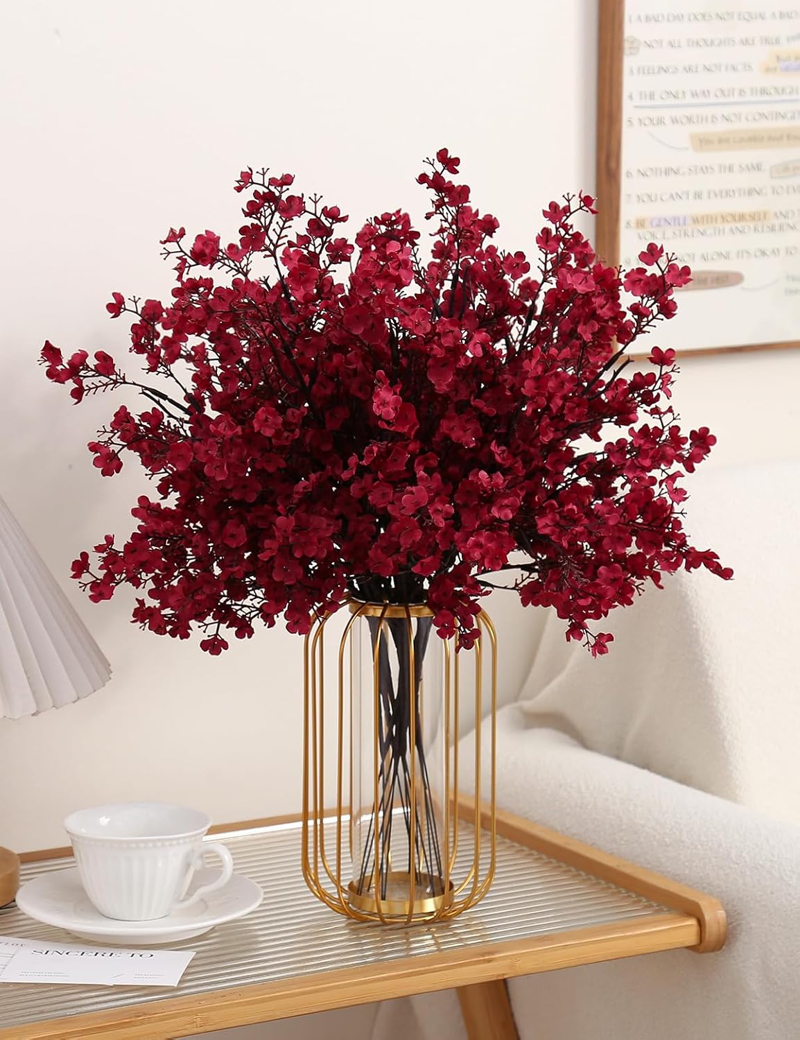 8Pcs Baby’s Breath Artificial Flowers Burgundy Real Touch Silk Babys Breath Artificial Flowers Bulks for Home Office Wedding Decor, Indoor Outdoor Decor Table Centerpiece(8Pcs, Burgundy) - Image 6