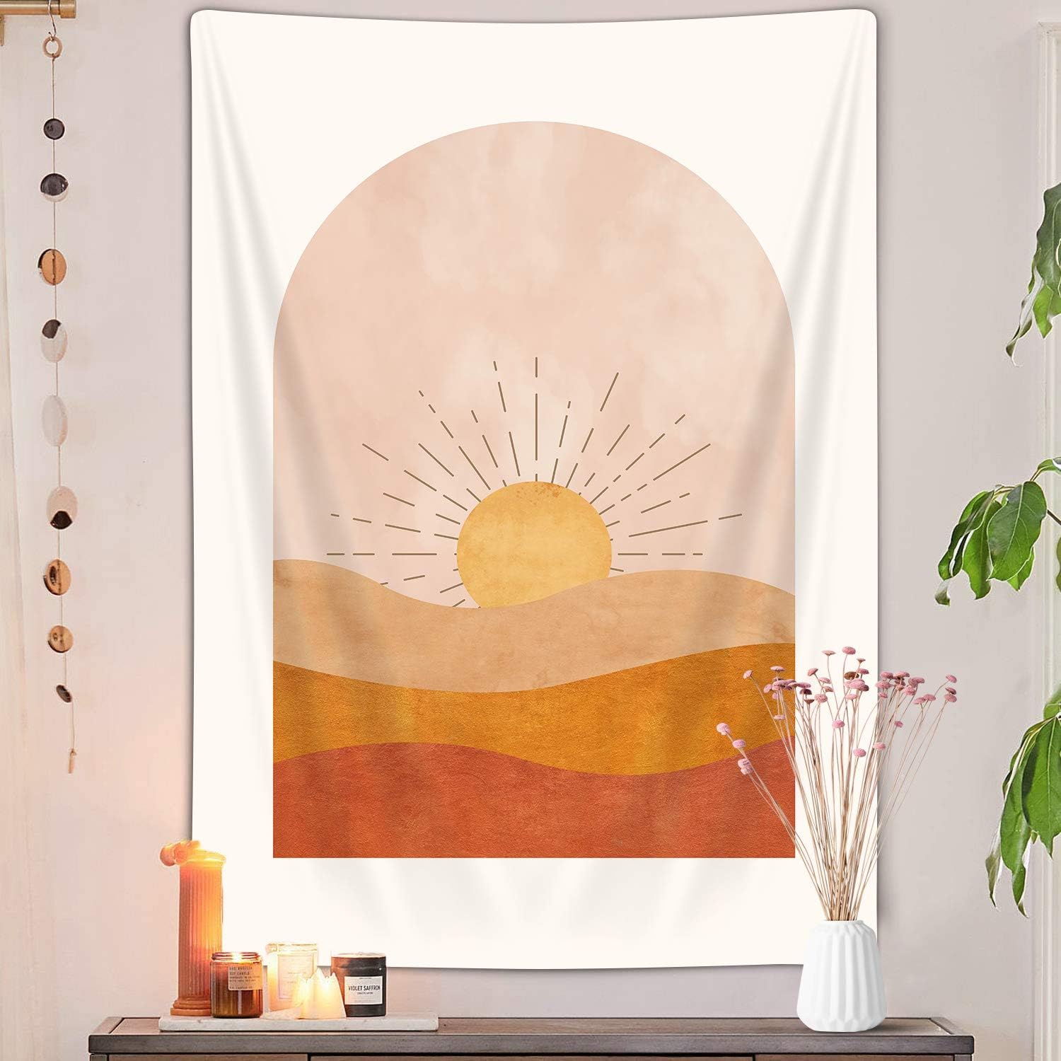 DYNH Boho Sun Vertical Tapestry, Bohemian Mountain Desert Tapestry Wall Hanging for Bedroom, Yellow Minimalist Tapestries Poster Beach Blanket College Dorm Home Decor (40"X60")