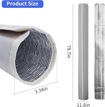 3 Layers HVAC Copper Pipe Insulation Cover, 78.7x11.8 inch 600D Oxford Air Conditioner Line Insulation, AC Pipe Insulation Wrap for Outside, Features 4 Adjustable Nylon Straps (Light Gray)