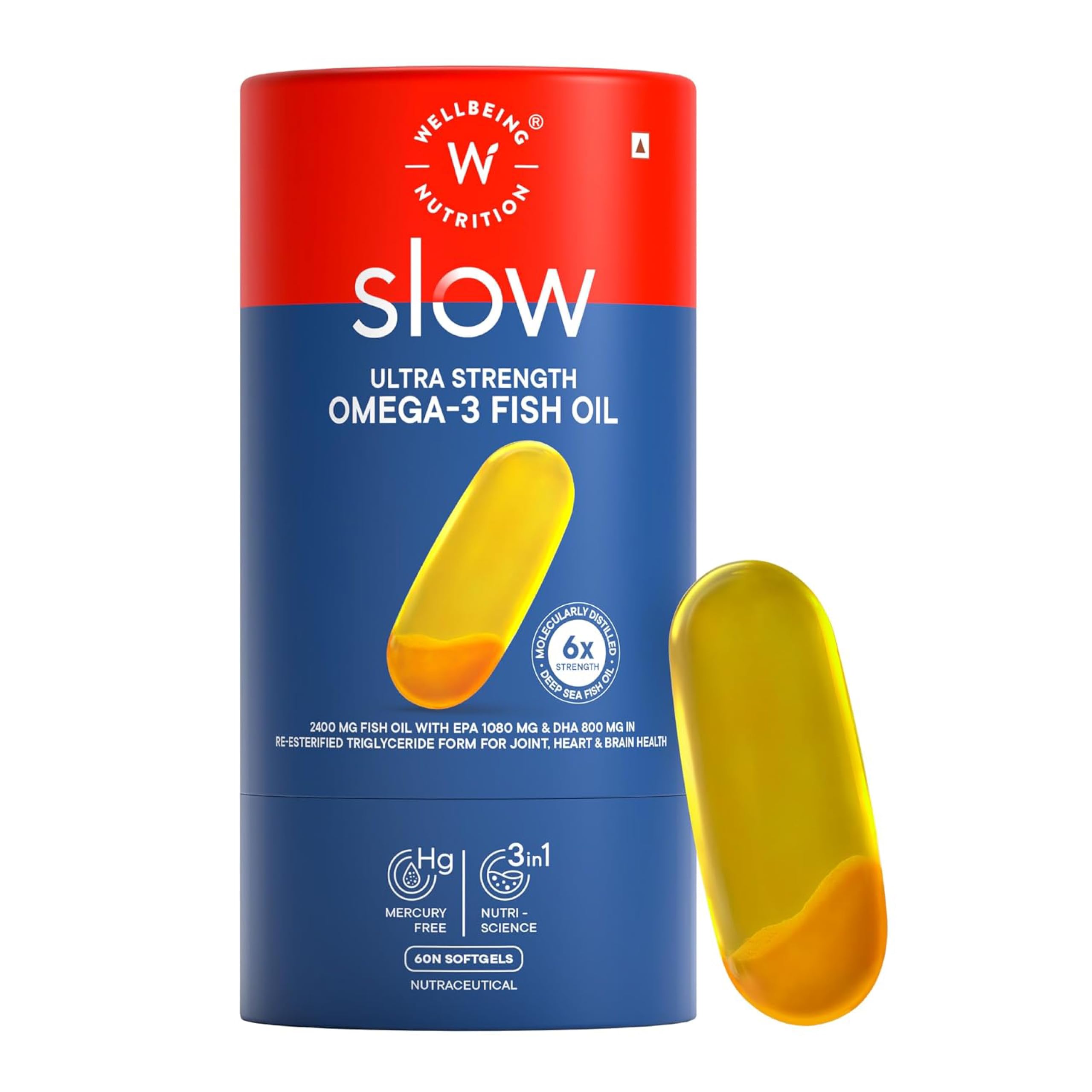 Wellbeing Nutrition Slow 6x Omega 3 Fish Oil 2.4g 60 Capsules - Image 1