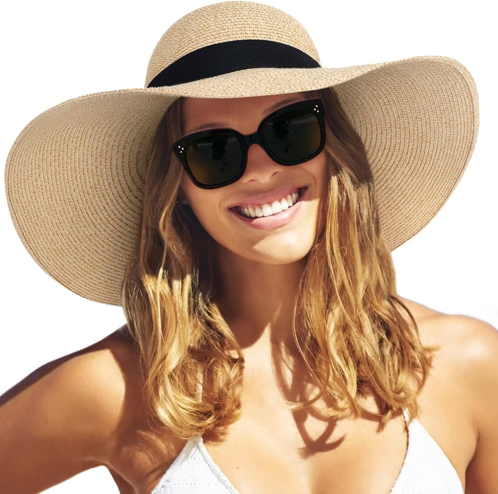 FURTALK Floppy Wide-Brim Straw Hat (UPF 80)