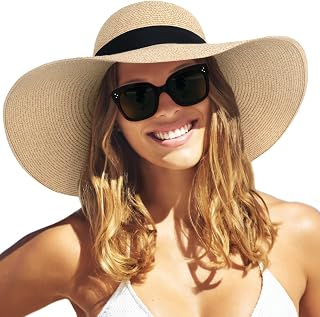 FURTALK Women's Wide Brim Straw Sun Hat UPF 80+ Foldable Packable Floppy Beach Hat for Summer