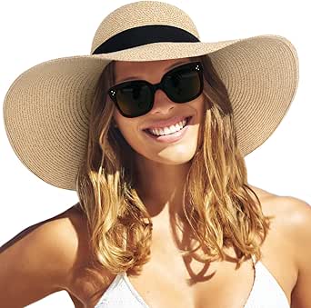 FURTALK Women's Wide Brim UPF 80 Sun Straw Hat - Foldable & Packable Summer Beach Hat