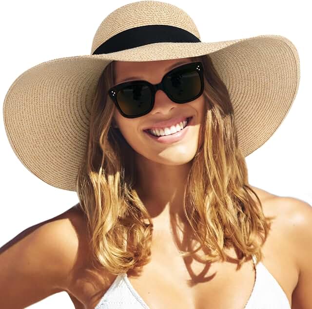 FURTALK Womens Sun Straw Hat Wide Brim UPF 80 Summer Hat Foldable Packab...