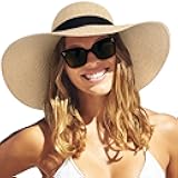 Womens Sun Straw Hat Wide Brim UPF 80 Summer Hat Foldable Packable Floppy Beach Hats for Women