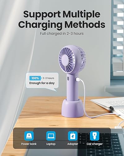 Vista 25 de Gaiatop Mini ventilador portátil, azul marino, diseño lindo, viento potente, de mano y de escritorio, batería recargable