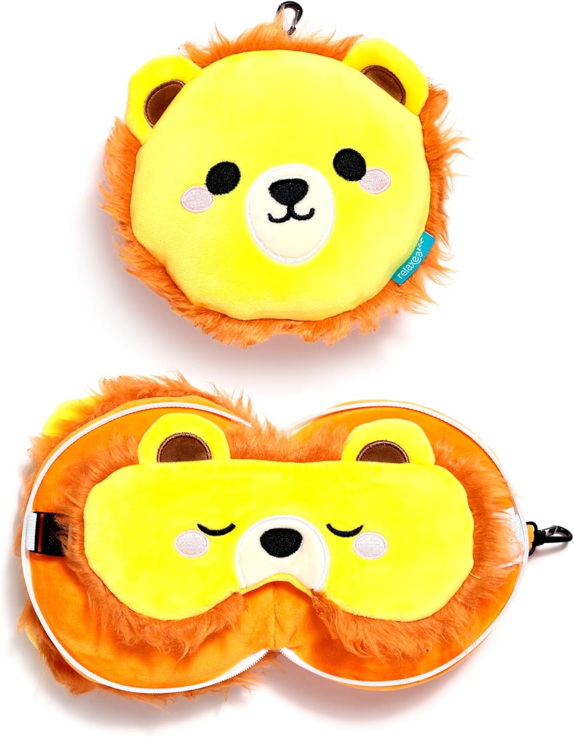 Relaxeazzz Lion Round Plush Travel Pillow & Eye Mask – Sleep Eye Mask Masks – Kids Travel Accessories For Sleeping Airplane – Flight Plane Neck Pillow Pillows
