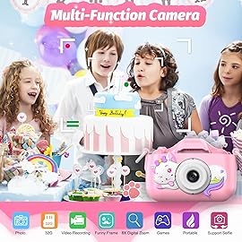 Goopow Kids Selfie Camera Toys for Girls Age 3-9, Digital Video Camera Toy with Protective Cover,Christmas Birthday Festival Gifts for 3-9 Year Old Girls Boys- 32GB SD Card Included (DC-H21-PINK)