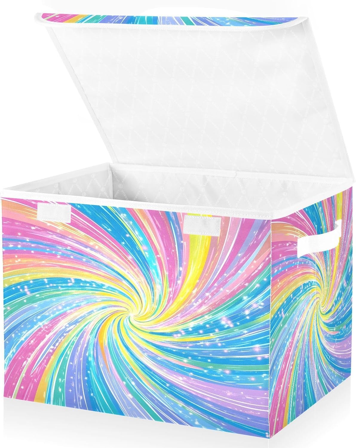 Rainbow Swirl Foldable Storage Box with Lids, Stackable Oxford Fabric Cube Organizer Basket with Handles for Bedroom Closet Office Home Decor