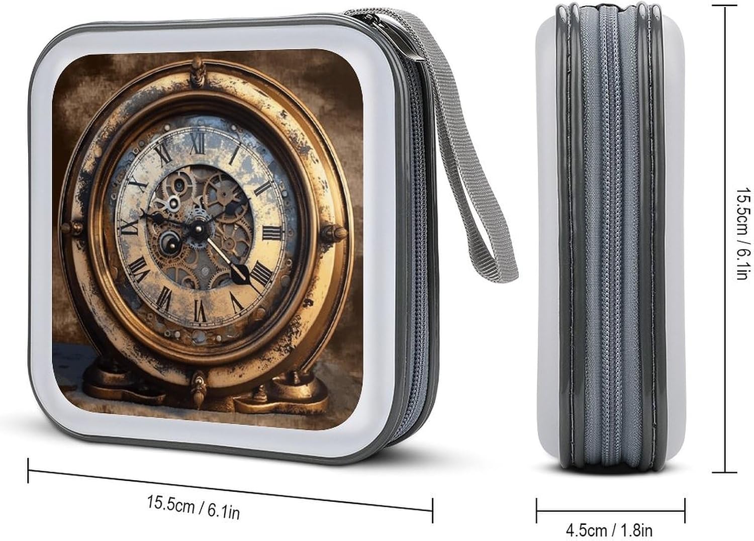 Steampunk Clock CD Case Holder Hard Plastic DVD Case Storage Holders 40 Capacity Large Storage Disc Wallet Bag Portable Zipper CD/DVD Wallet Holder Organizer for Car Home Travel