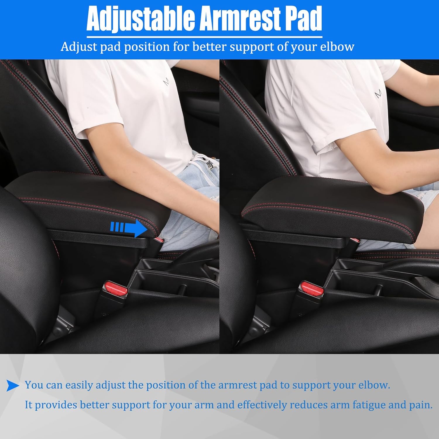 Car Armrest Box for Volkswagen VW Golf Hatchback 2010-2012 / Jetta 2007~2012 Accessories Center Console Organizer Arm Rest Double Layer Storage Space with 3 Charging USB Ports (Black stitching)