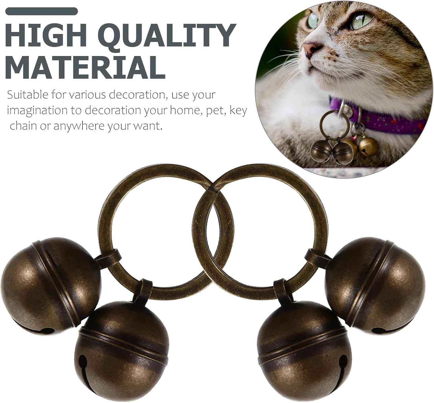 BESPORTBLE 2sets Copper Dog Collar Bells Loud Pet Accessories for Dogs Cats Keychain Decoration Sound for Pet Collars Home Decor Key Chains Bells