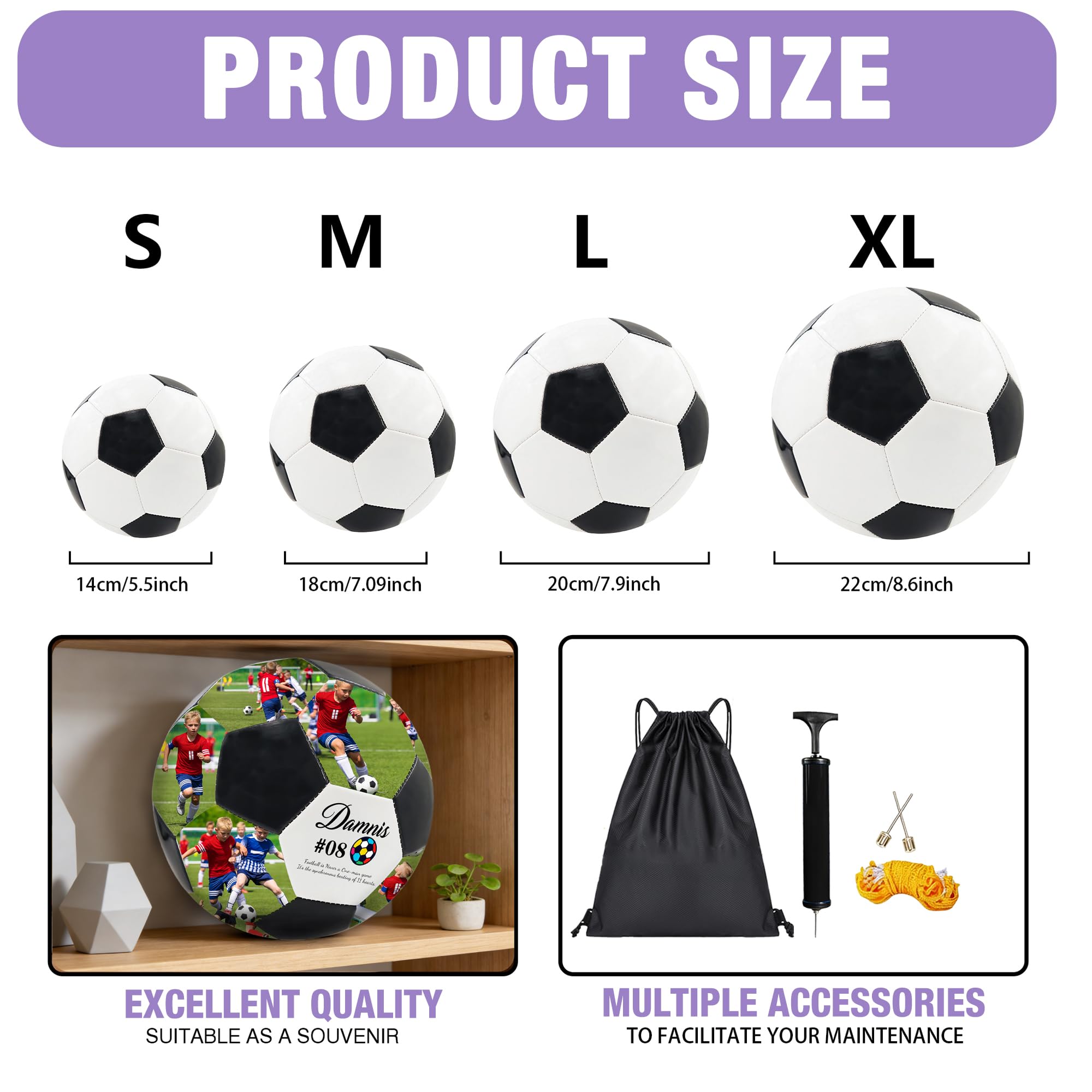Personalisierter Fußball mit Foto - Maßgeschneidertes Spielball Name, Souvenir für Fußballfans, Sohn Tochter Freund Vater Trainer, Geburtstag Abschluss S-XL