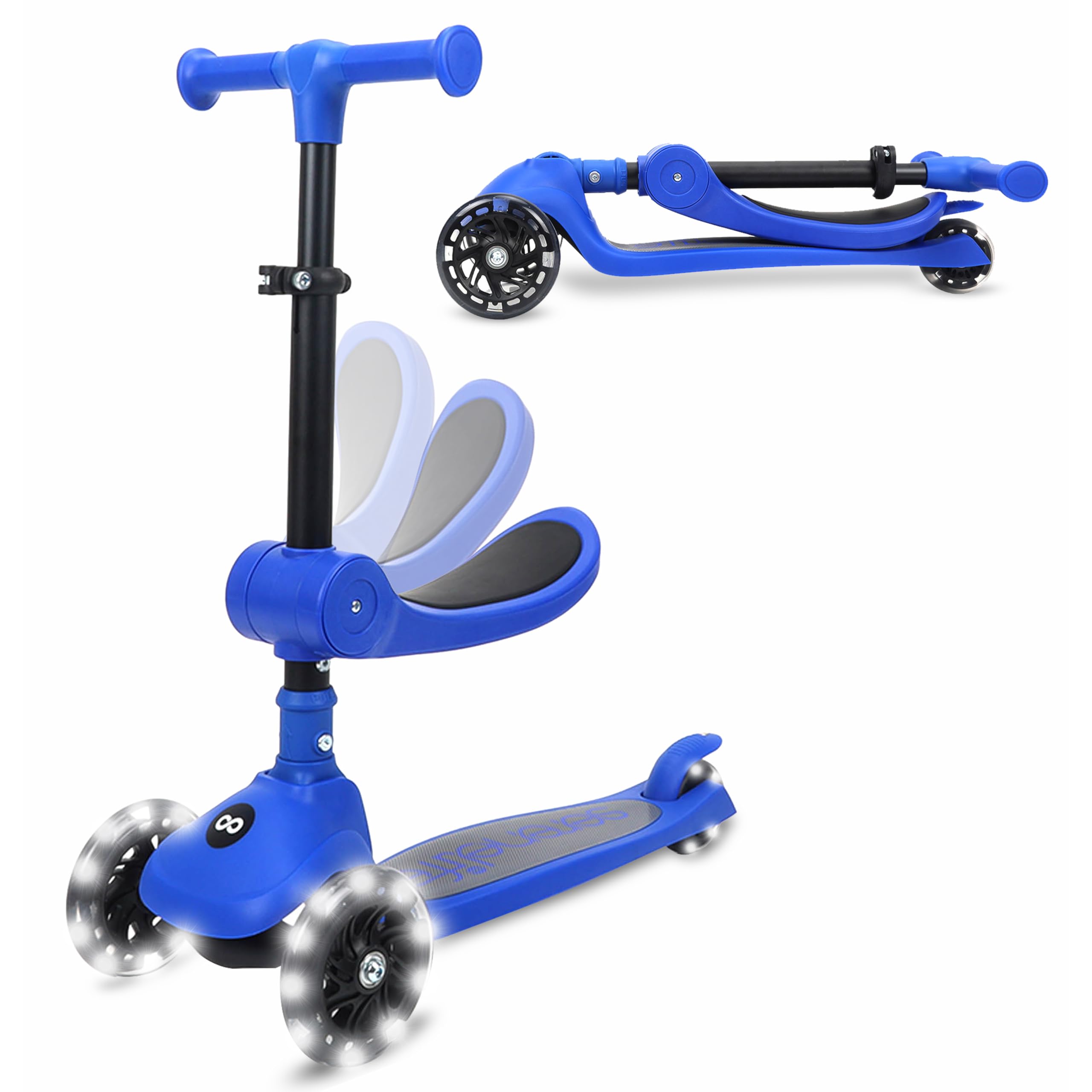SereneLife Kids Scooter for Ages 3–7 – 3 Wheel Kick Scooter with Seat Option, Light-Up LED Wheels, Lean-to-Steer, Foldable, Adjustable Height, 50 kg Capacity — image 1