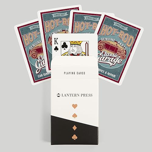 Miniatura 6 de Lantern Press Hot Rod Garage, coches clásicos, letrero vintage (52 cartas de juego, baraja de cartas de tamaño póquer con comodines)