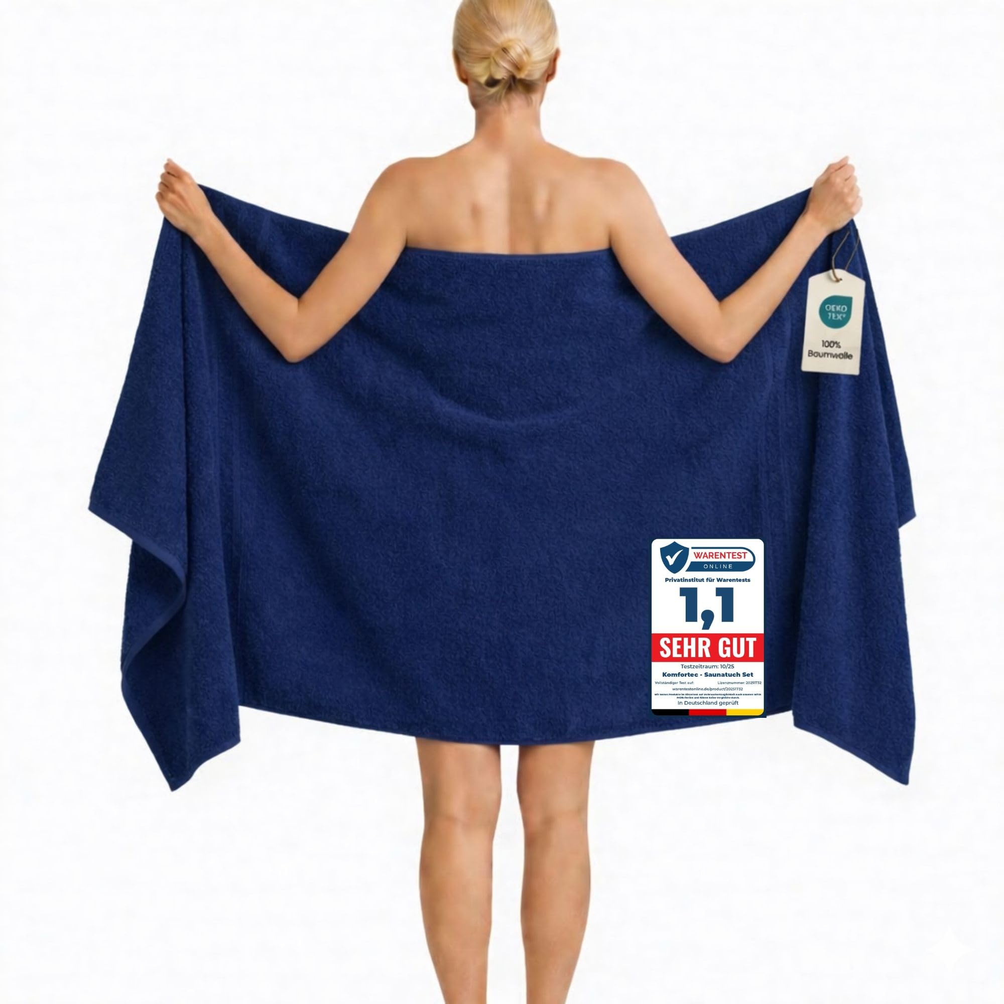 Komfortec Telo da bagno, 100 x 200 cm, in 100% cotone, misura XXL, per sauna, grande telo doccia, morbido e assorbente, blu navy